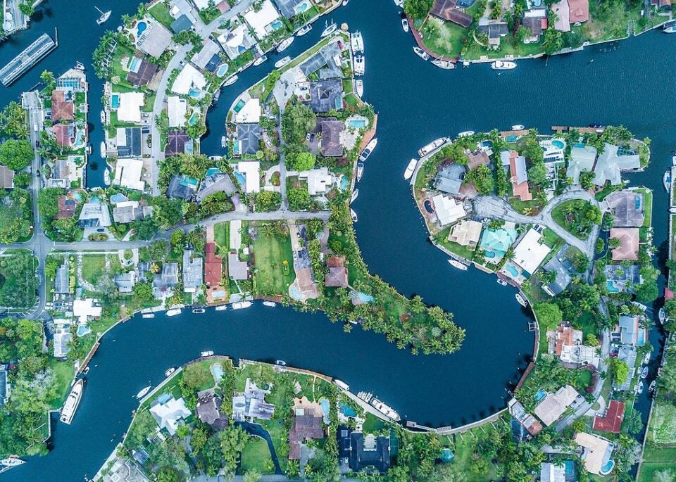 Aerial view of Florida neighborhoods around a river